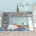 Stairway Twin Size Loft Bed With Two Drawers And Slide, Gray Old Sku:Lp000515Aae Gray Solid Wood