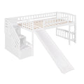 Stairway Twin Size Loft Bed With Two Drawers And Slide, White Old Sku:Lp000515Aak White Solid Wood