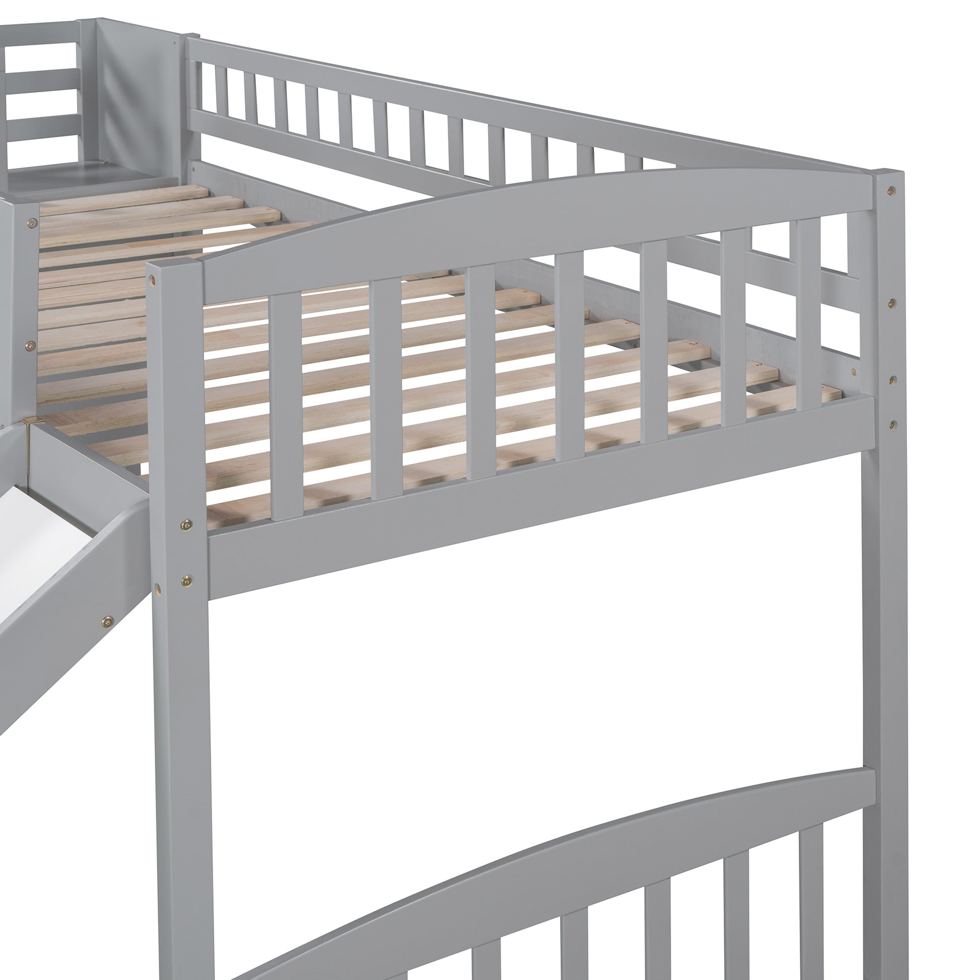 Stairway Twin Size Loft Bed With Two Drawers And Slide, Gray Old Sku:Lp000515Aae Gray Solid Wood