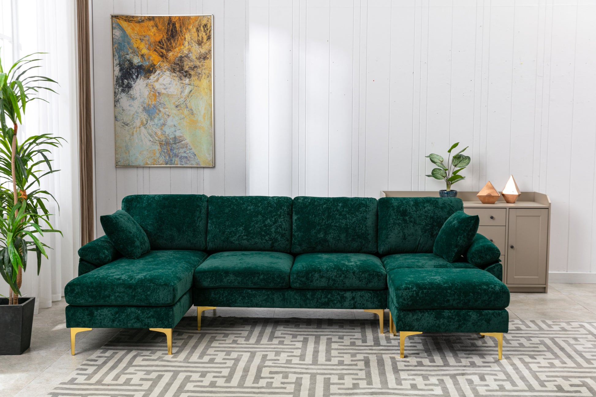 Coolmore U Shape Sectional Sofa With Ottomanreversible Sofa Couch For Living Room,Spacious Furniture,Durable Couch Removable And Machine Washable Cover Emerald Velvet Emerald Primary Living Space Foam Velvet 4 Seat