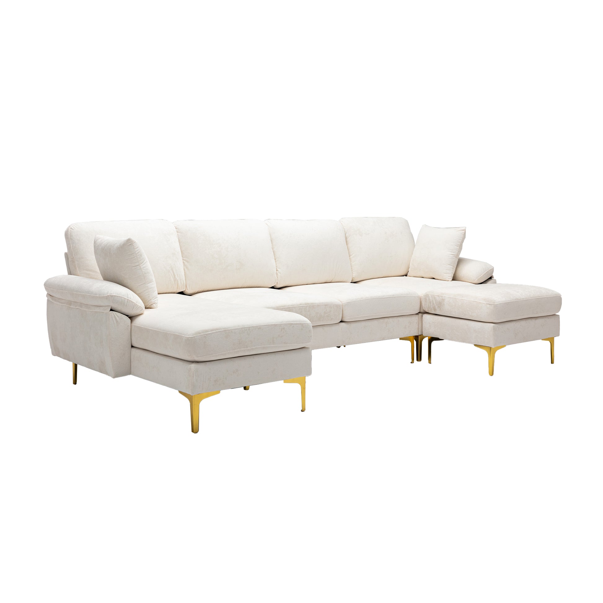 Coolmore U Shape Sectional Sofa With Ottomanreversible Sofa Couch For Living Room,Spacious Furniture,Durable Couch Removable And Machine Washable Cover White Teddy White Foam Velvet 4 Seat