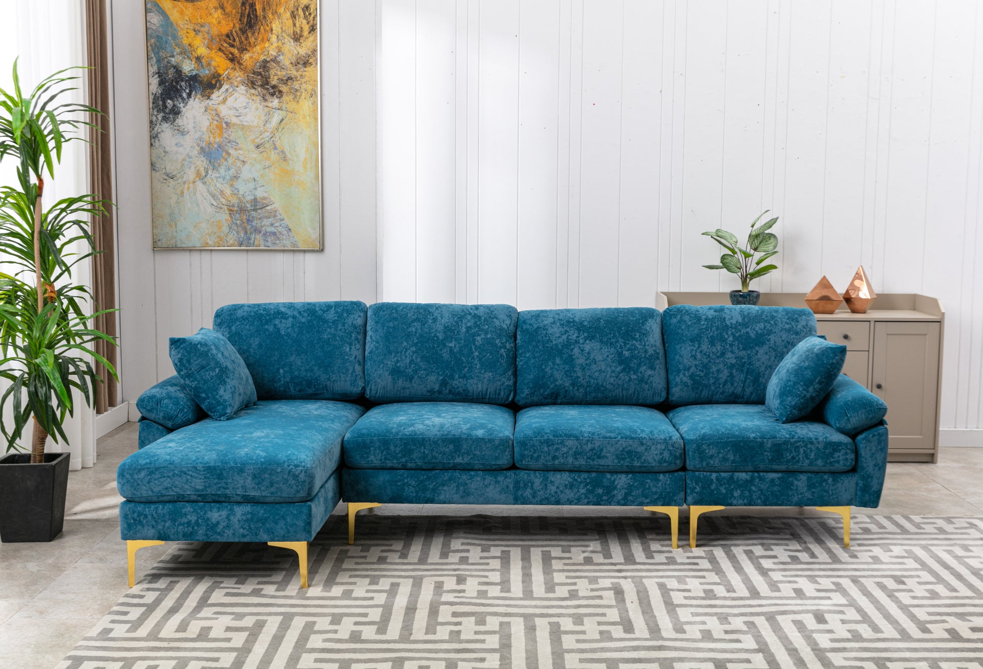 Coolmore U Shape Sectional Sofa With Ottomanreversible Sofa Couch For Living Room,Spacious Furniture,Durable Couch Removable And Machine Washable Cover Light Blue Velvet Light Blue Foam Polyester 4 Seat