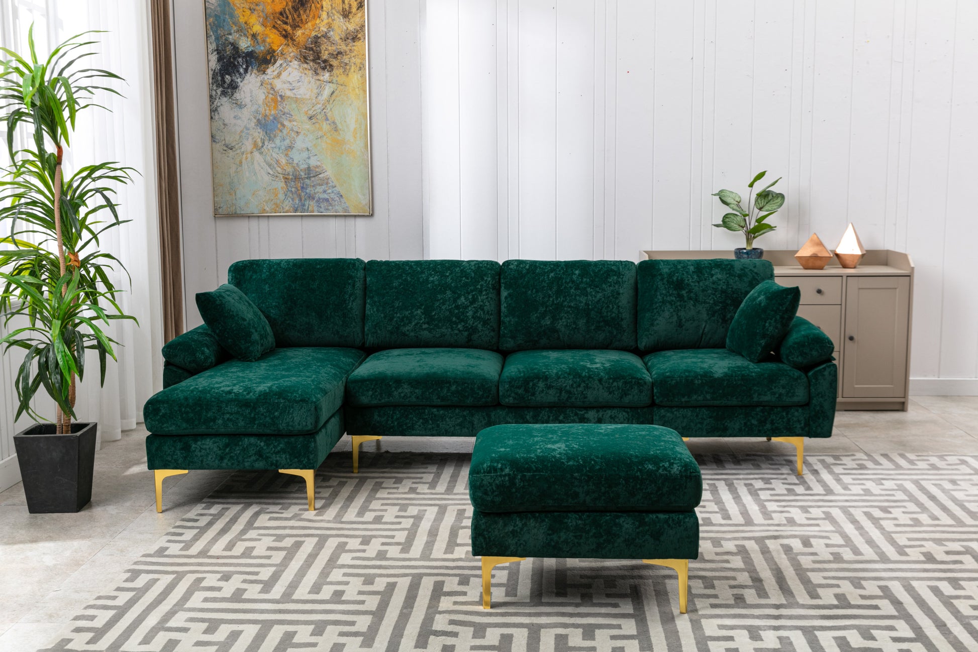 Coolmore U Shape Sectional Sofa With Ottomanreversible Sofa Couch For Living Room,Spacious Furniture,Durable Couch Removable And Machine Washable Cover Emerald Velvet Emerald Primary Living Space Foam Velvet 4 Seat