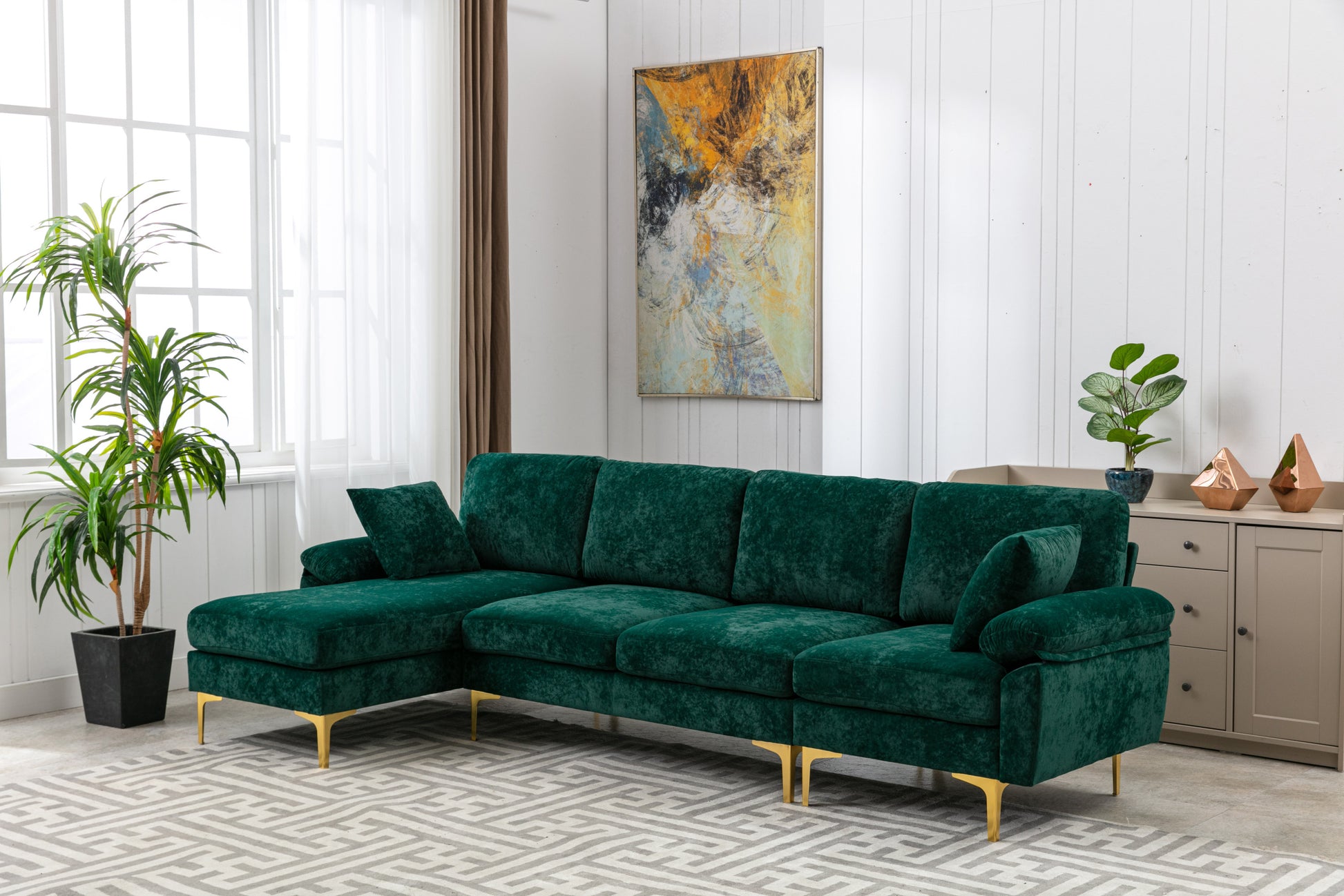 Coolmore U Shape Sectional Sofa With Ottomanreversible Sofa Couch For Living Room,Spacious Furniture,Durable Couch Removable And Machine Washable Cover Emerald Velvet Emerald Primary Living Space Foam Velvet 4 Seat