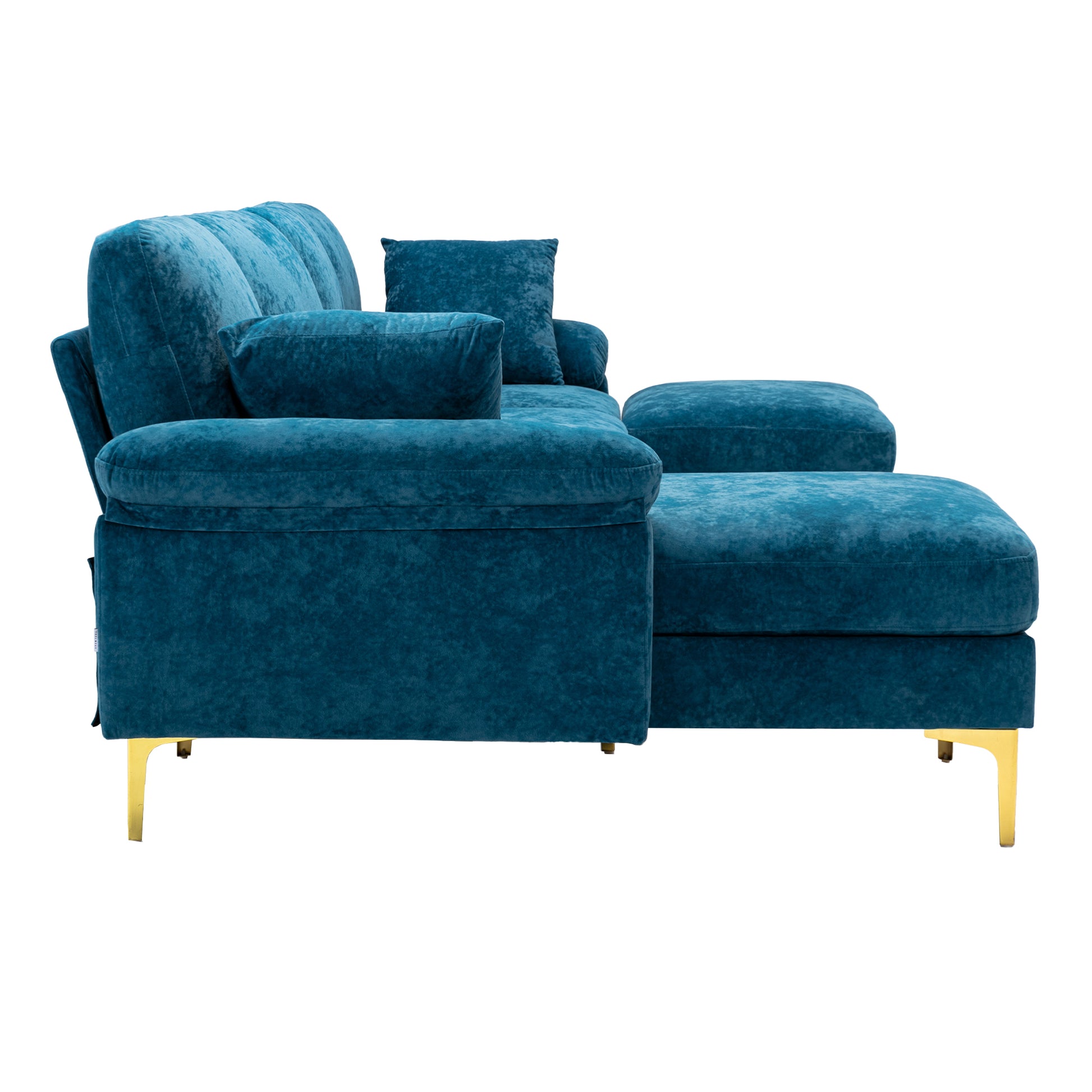 Coolmore U Shape Sectional Sofa With Ottomanreversible Sofa Couch For Living Room,Spacious Furniture,Durable Couch Removable And Machine Washable Cover Light Blue Velvet Light Blue Foam Polyester 4 Seat