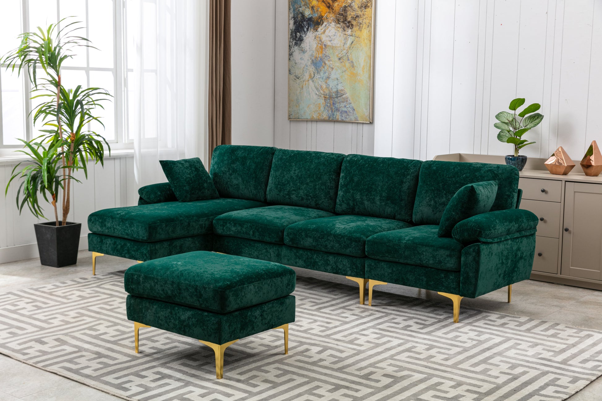 Coolmore U Shape Sectional Sofa With Ottomanreversible Sofa Couch For Living Room,Spacious Furniture,Durable Couch Removable And Machine Washable Cover Emerald Velvet Emerald Primary Living Space Foam Velvet 4 Seat