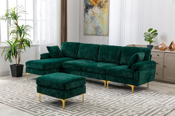 Coolmore U Shape Sectional Sofa With Ottomanreversible Sofa Couch For Living Room,Spacious Furniture,Durable Couch Removable And Machine Washable Cover Emerald Velvet Emerald Primary Living Space Foam Velvet 4 Seat