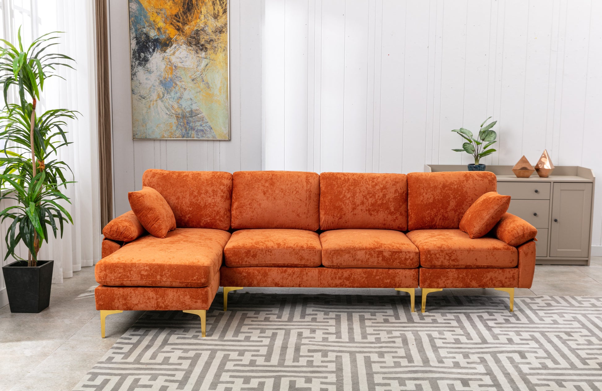 Coolmore U Shape Sectional Sofa With Ottomanreversible Sofa Couch For Living Room,Spacious Furniture,Durable Couch Removable And Machine Washable Cover Orange Velvet Orange Primary Living Space Foam Velvet 4 Seat