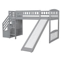 Stairway Twin Size Loft Bed With Two Drawers And Slide, Gray Old Sku:Lp000515Aae Gray Solid Wood