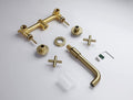 Double Handle Wall Mount Bathroom Faucet Brushed Gold Brushed Gold Brass