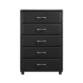 Contemporary Durable Black Faux Leather Covering 1Pc Chest Of Drawers Silver Tone Bar Pulls Stylish Furniture Black Bedroom Contemporary Plywood