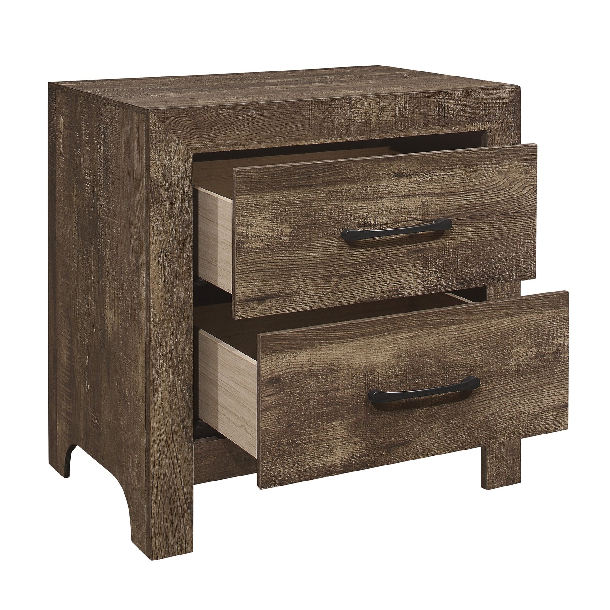 Simple Look Rustic Brown Finish 1Pc Nightstand Of Drawers Black Metal Hardware Bedroom Furniture Rustic Brown 2 Drawers Bedroom Wood