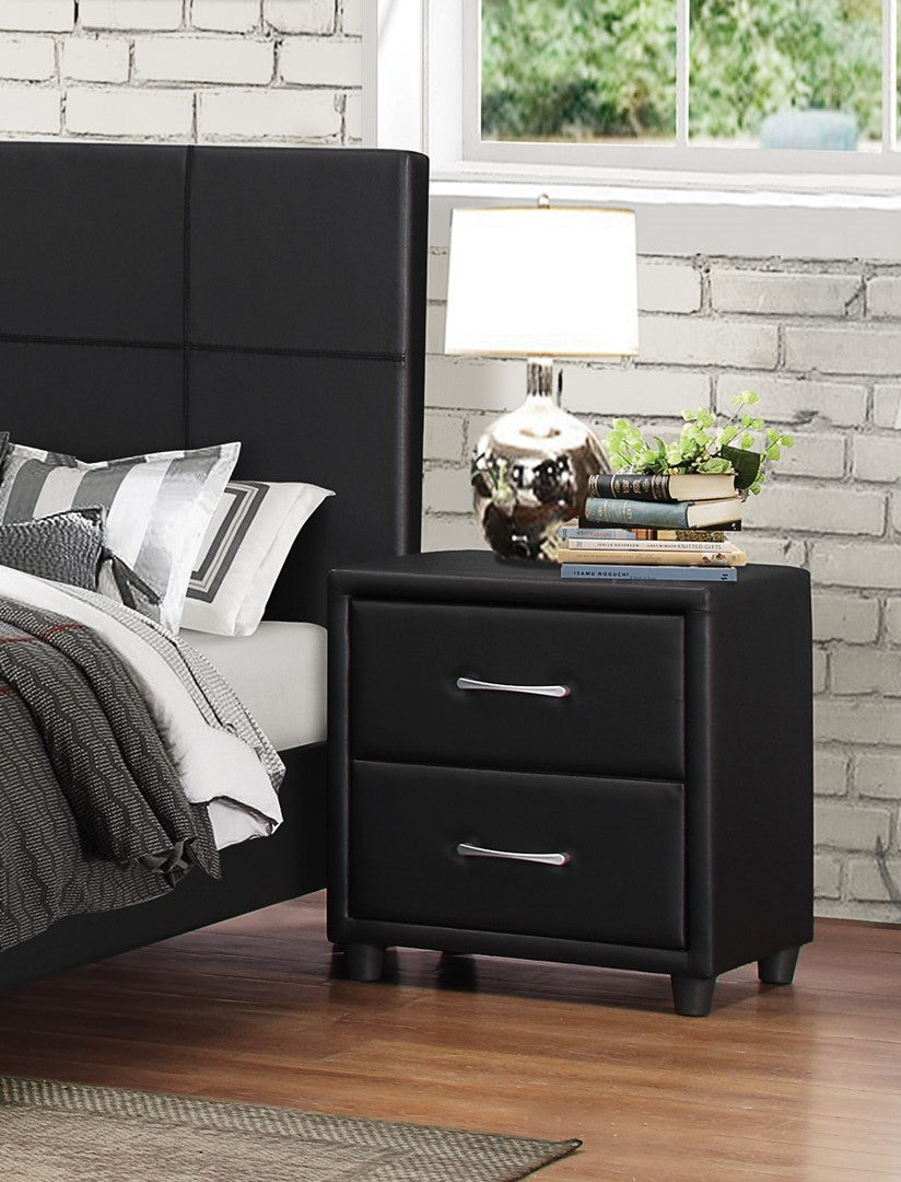 Contemporary Durable Black Faux Leather Covering 1Pc Nightstand Of Drawers Silver Tone Bar Pulls Stylish Furniture Black 2 Drawers Bedroom Contemporary,Traditional Plywood