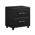 Contemporary Durable Black Faux Leather Covering 1Pc Nightstand Of Drawers Silver Tone Bar Pulls Stylish Furniture Black 2 Drawers Bedroom Contemporary,Traditional Plywood