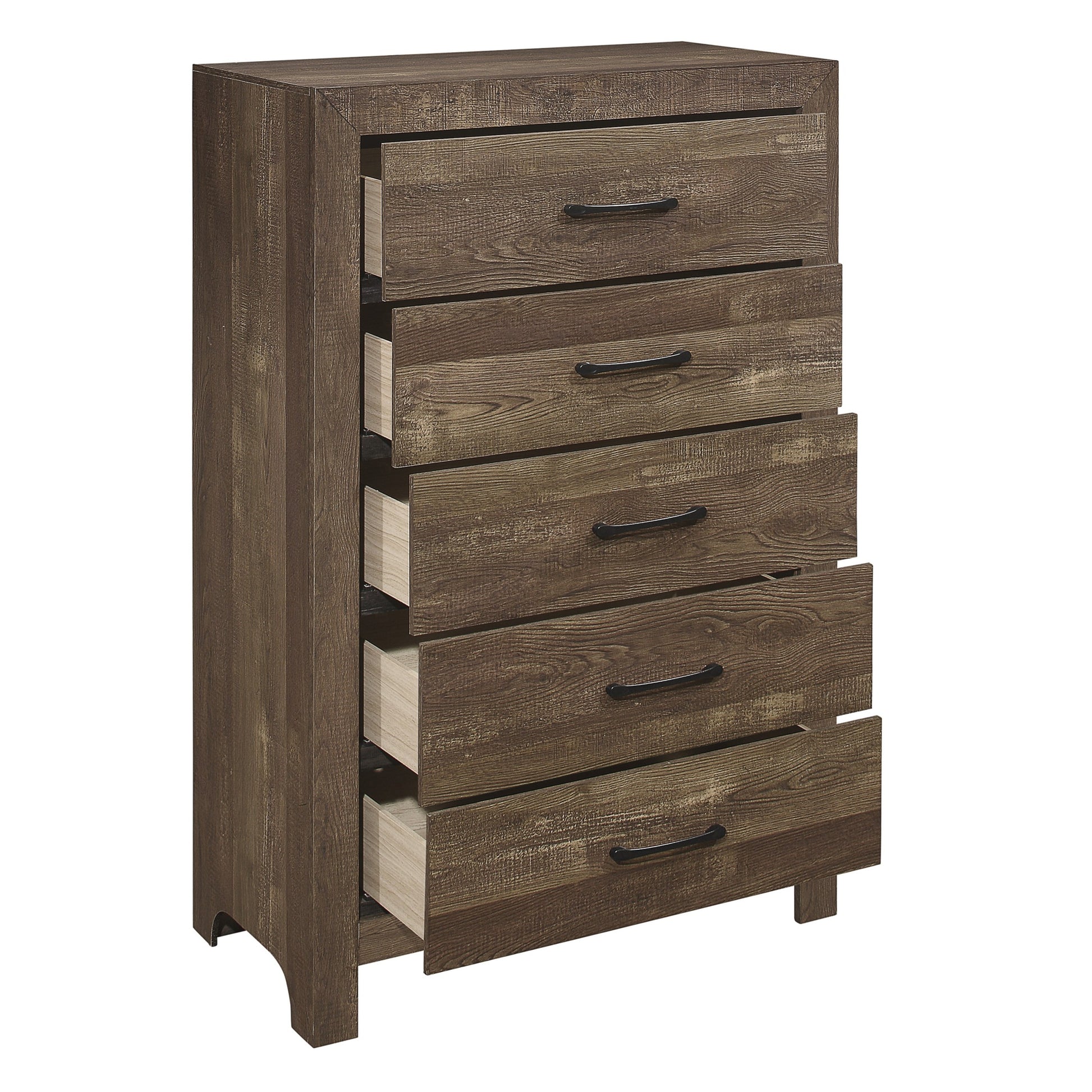 Simple Look Rustic Brown Finish 1Pc Chest Of 5X Drawers Black Metal Hardware Bedroom Furniture Rustic Brown Bedroom Wood