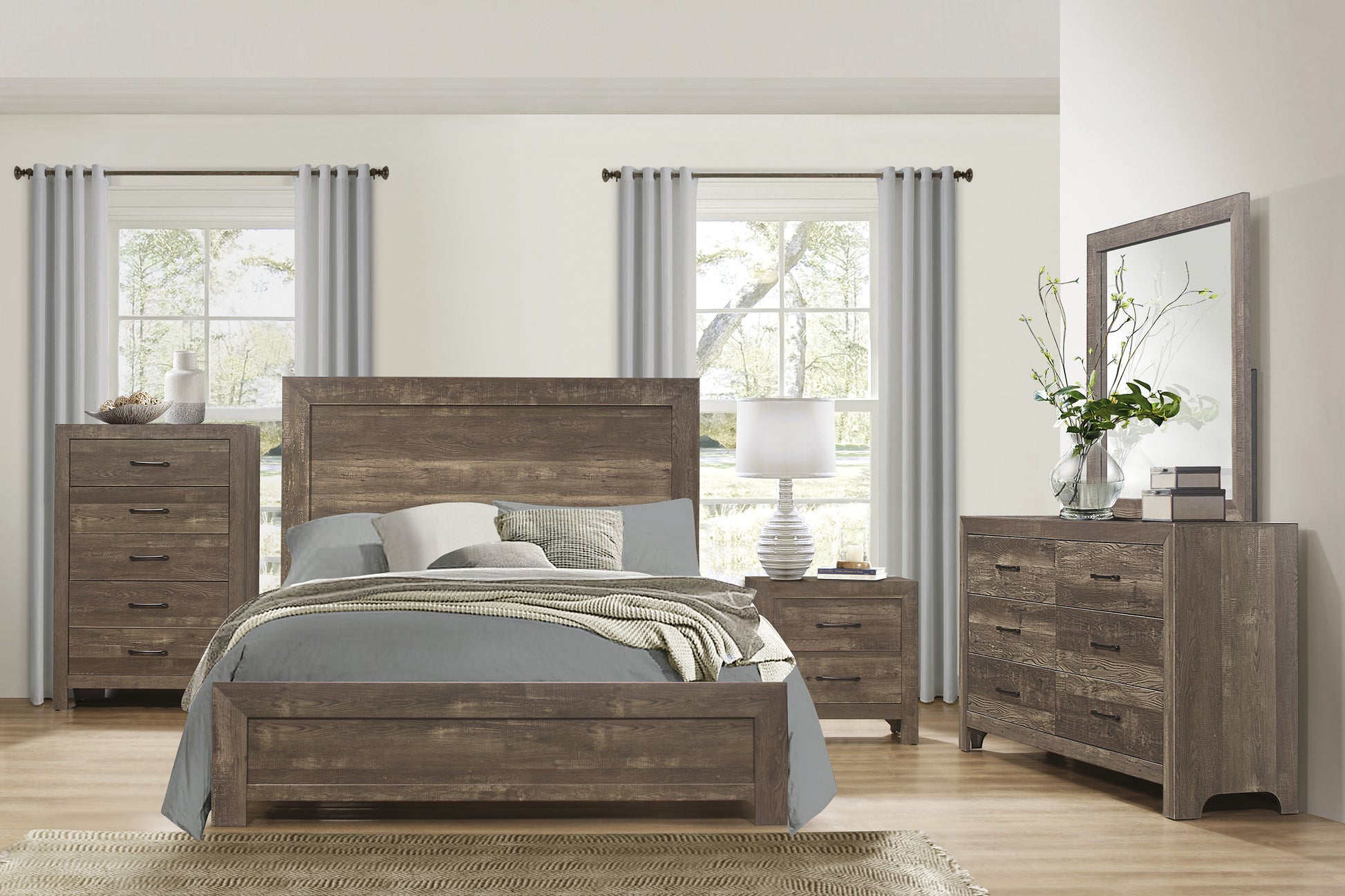 Rustic Brown Finish 1Pc Eastern King Size Bed Panel Headboard Footboard Wooden Bedroom Furniture King Rustic Brown Bedroom Wood