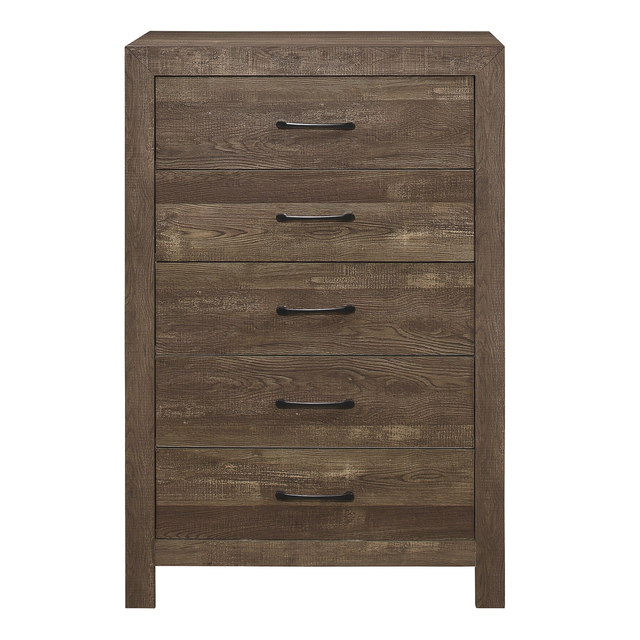 Simple Look Rustic Brown Finish 1Pc Chest Of 5X Drawers Black Metal Hardware Bedroom Furniture Rustic Brown Bedroom Wood