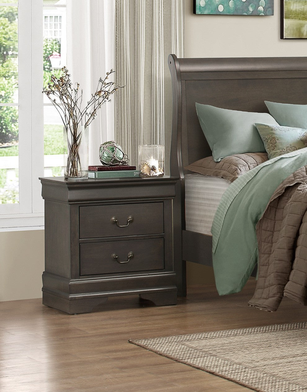 Classic Louis Philippe Style Stained Gray Finish 1Pc Nightstand Of 2X Drawers Traditional Design Bedroom Furniture Gray 2 Drawers Bedroom Traditional Wood