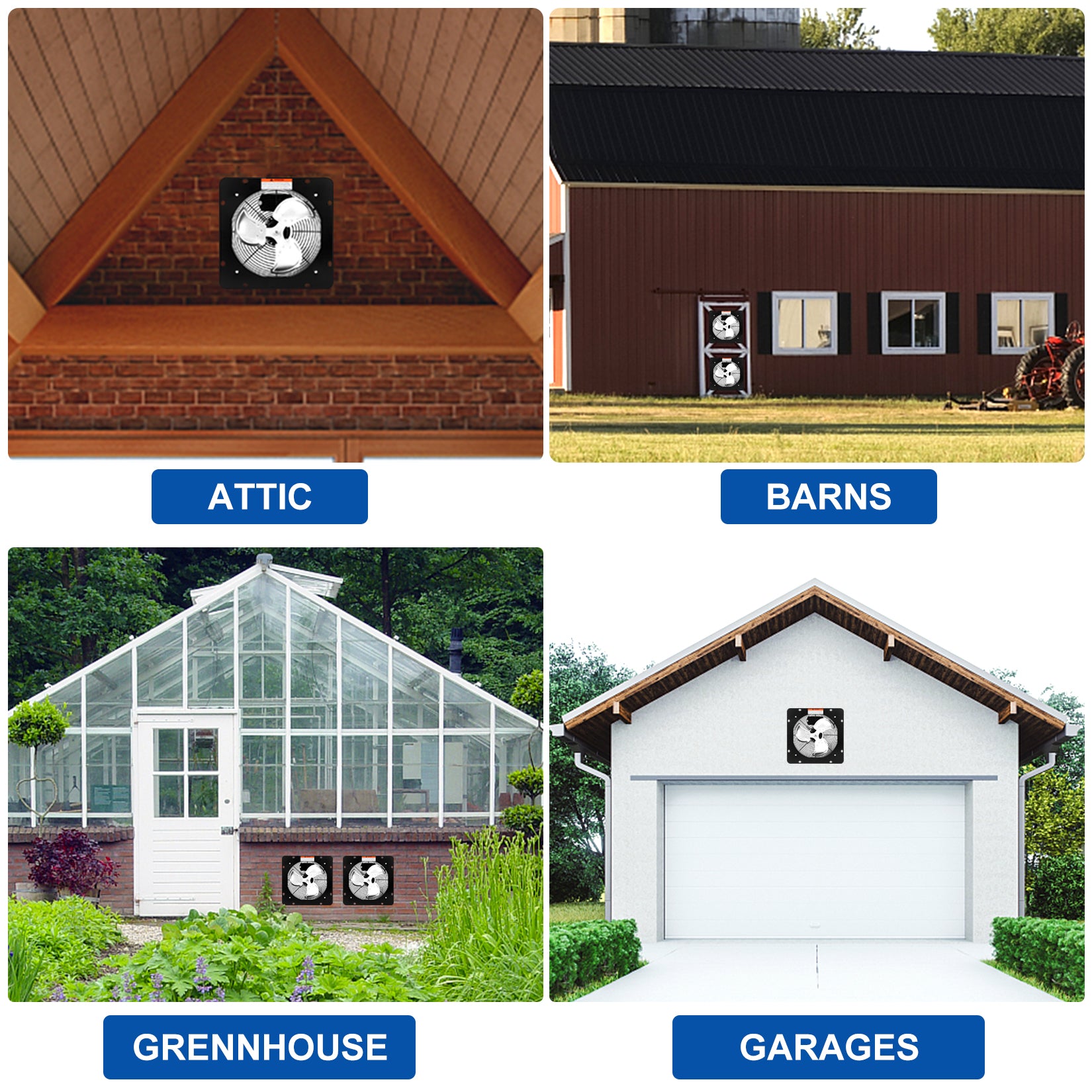 Ipower 12 Inch Exhaust Fan Aluminum, High Speed 1300Rpm, 1 Pack, Silver Black Steel