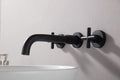 Double Handle Wall Mount Bathroom Faucet Matte Black Matte Black Brass