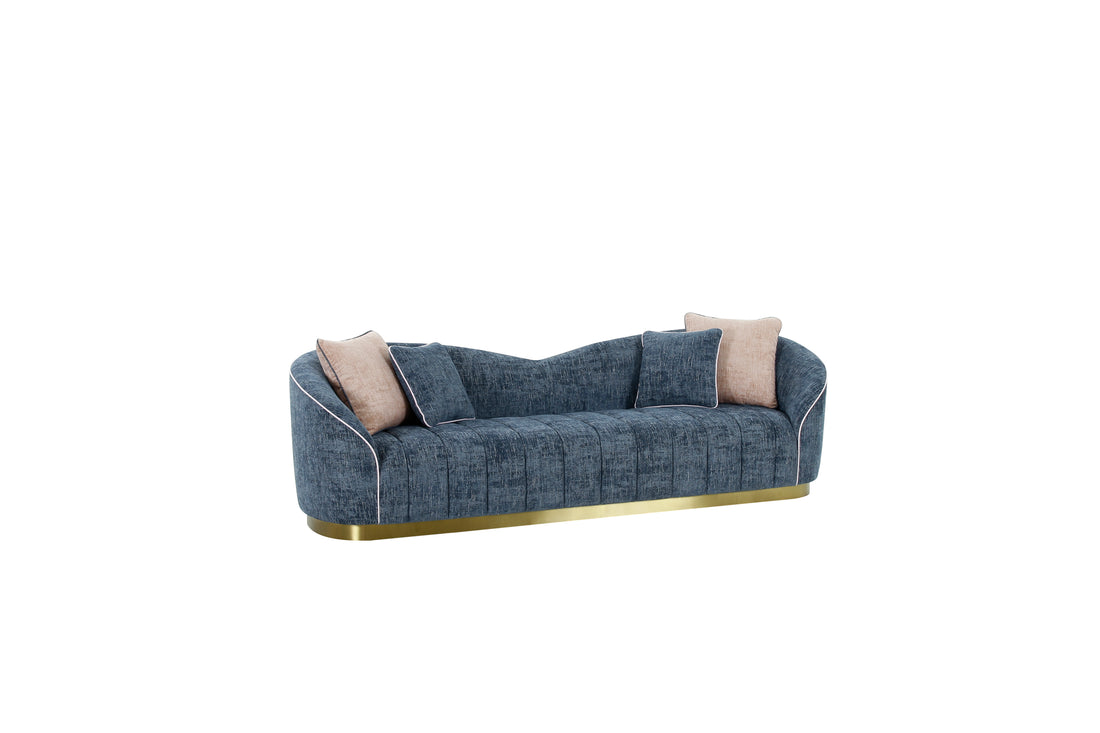 Modern Living Room 4 Seater Sofa Navy Blue Polyester