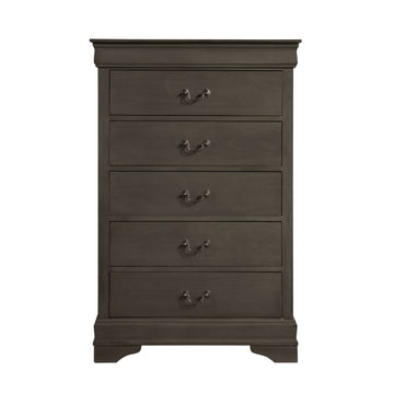 Classic Louis Philippe Style Stained Gray Finish 1Pc Chest Of 5X Drawers Traditional Design Bedroom Furniture Gray Bedroom Traditional Wood