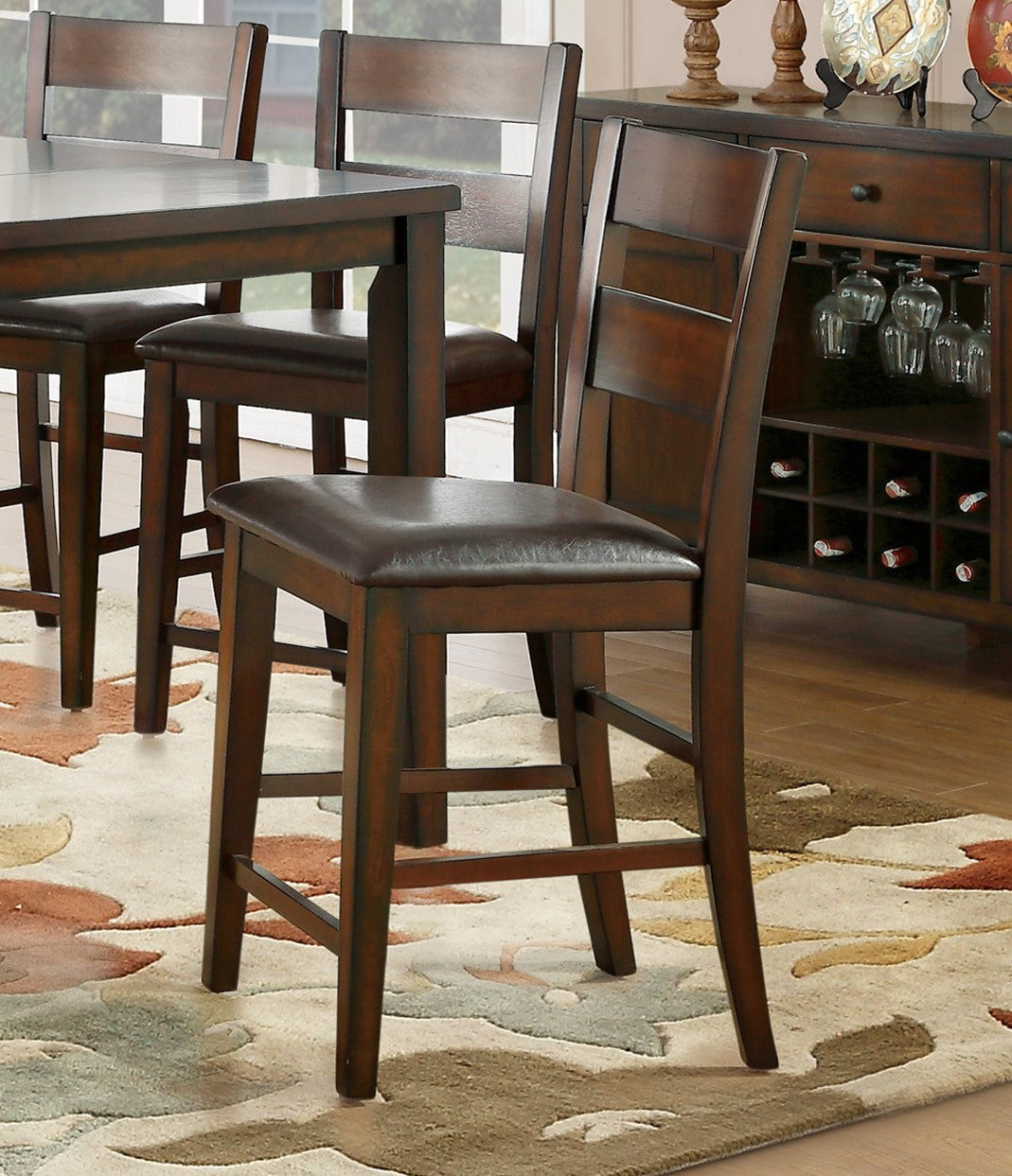 Cherry Finish Dining Set 5Pc Counter Height Table With Extension Leaf And 4X Wood Frame Counter Height Chairs Transitional Style Furniture Wood Wood Cherry Seats 4 Wood Dining Room Extendable Transitional 4 Leg Dining Table With Chair Solid Wood