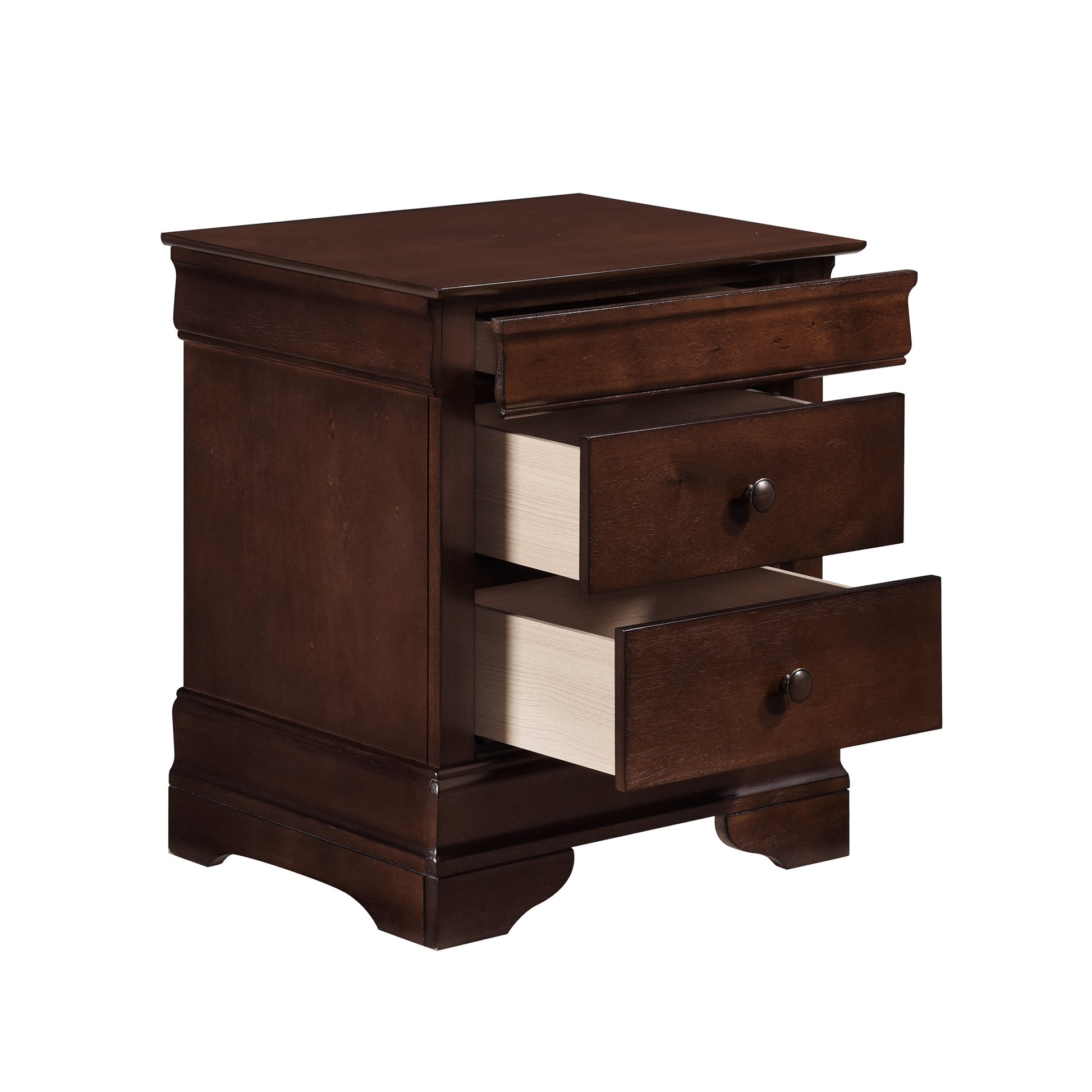 Louis Philippe Style 1Pc Nightstand Of Drawers Brown Cherry Finish Okume Veneer Bedroom Furniture Brown Mix 3 Drawers Bedroom Traditional Wood