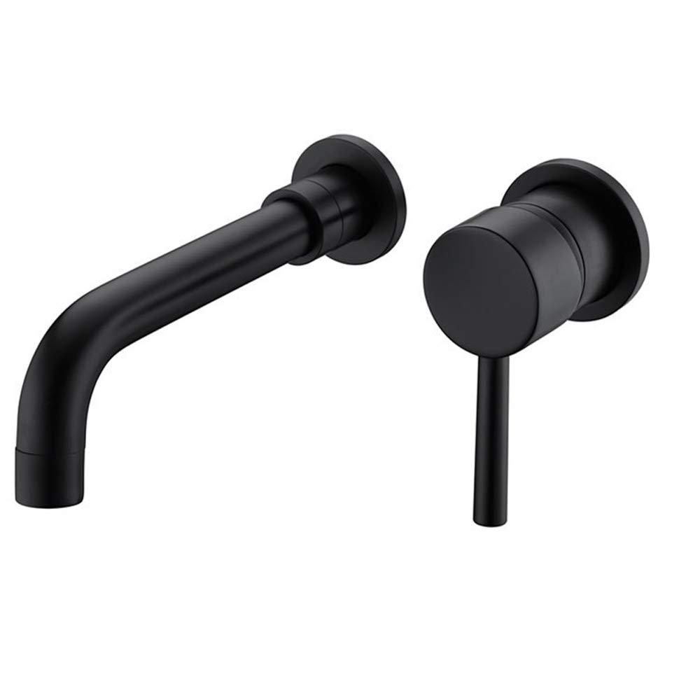 Wall Mount Single Handle Bathroom Faucet Matte Black Matte Black Brass