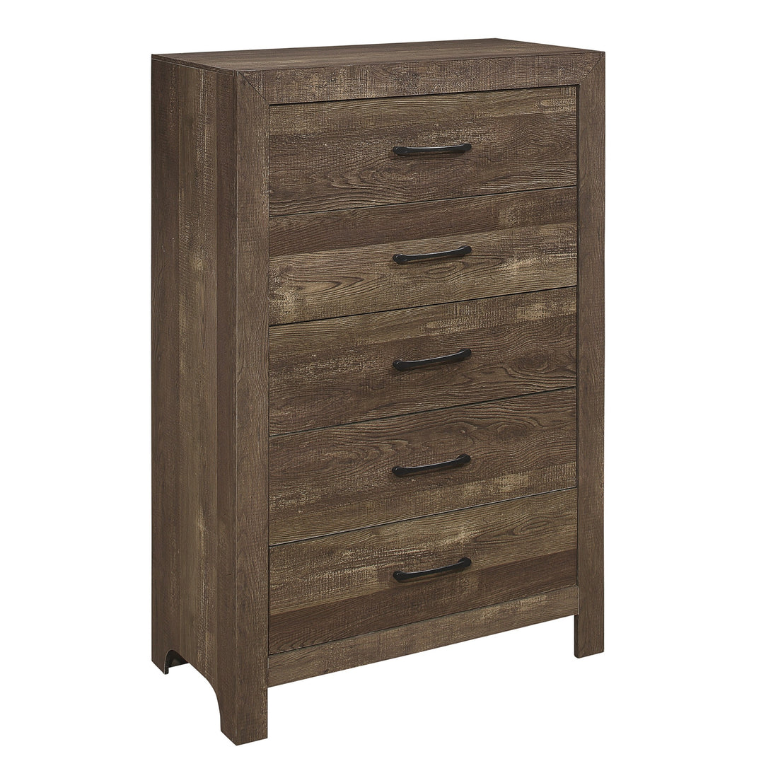 Simple Look Rustic Brown Finish 1Pc Chest Of 5X Drawers Black Metal Hardware Bedroom Furniture Rustic Brown Bedroom Wood