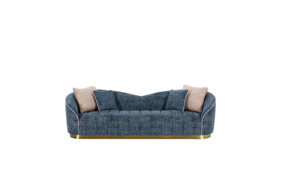 Modern Living Room 4 Seater Sofa Navy Blue Polyester