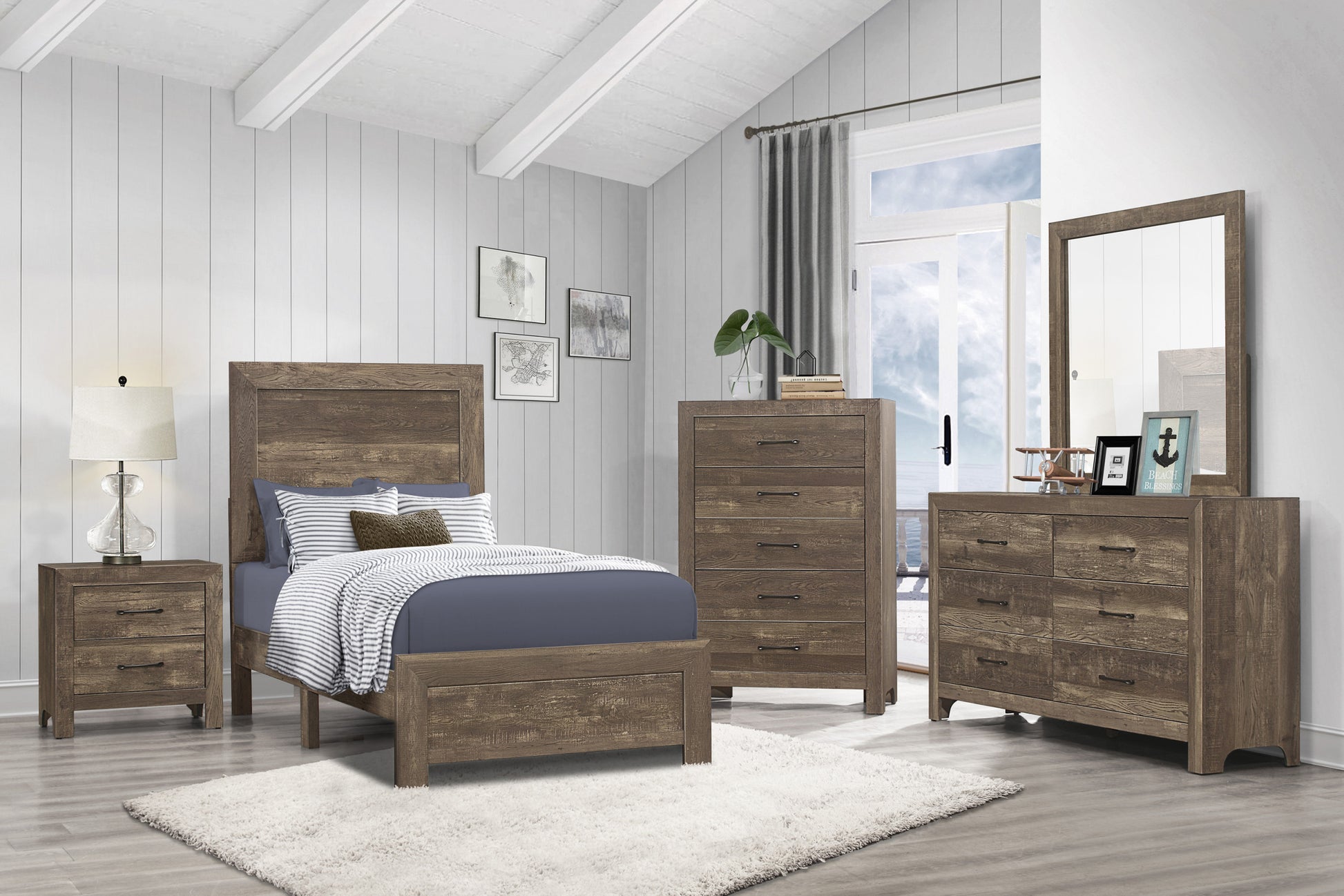 Simple Look Rustic Brown Finish 1Pc Chest Of 5X Drawers Black Metal Hardware Bedroom Furniture Rustic Brown Bedroom Wood