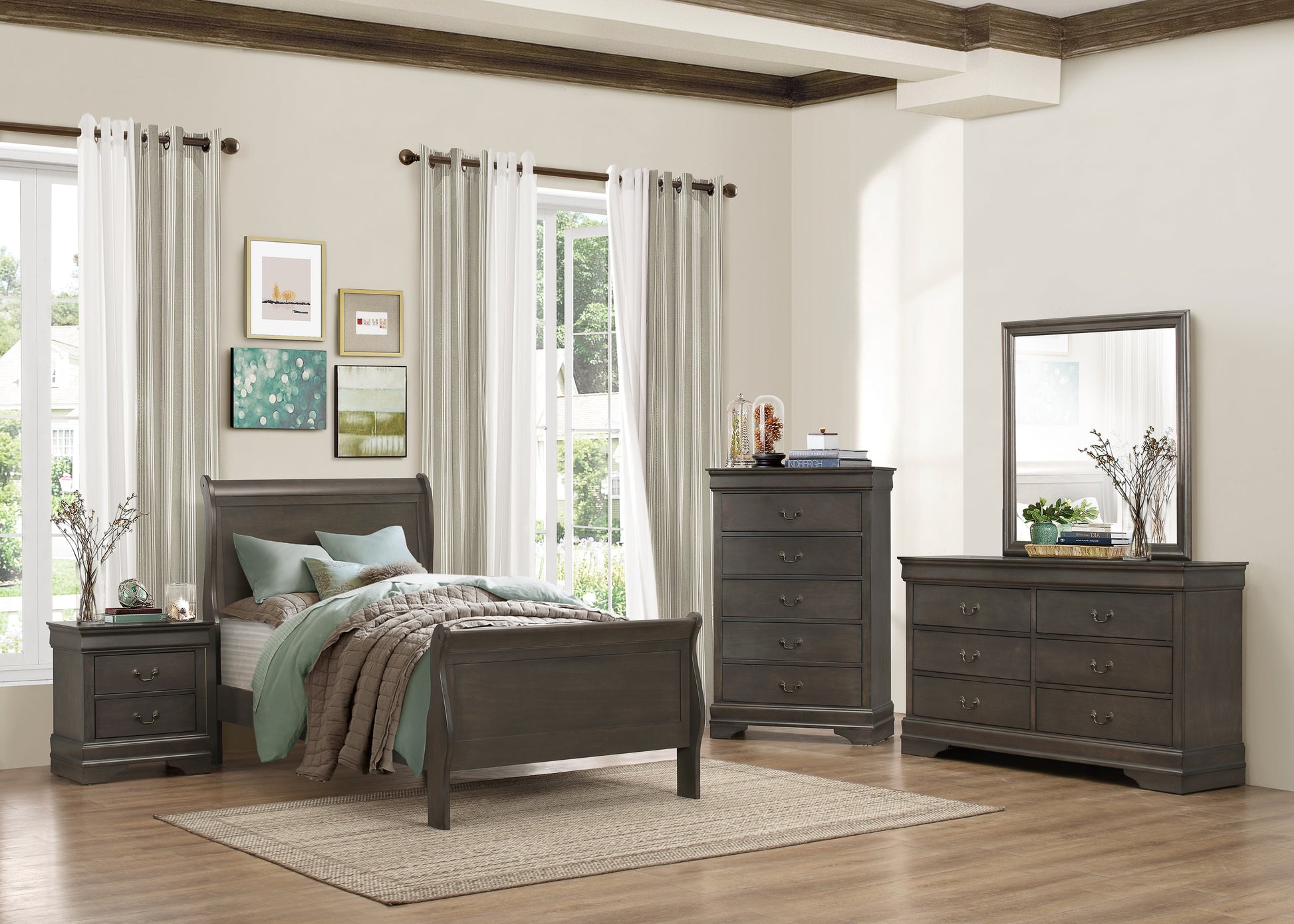 Classic Louis Philippe Style Stained Gray Finish 1Pc Chest Of 5X Drawers Traditional Design Bedroom Furniture Gray Bedroom Traditional Wood