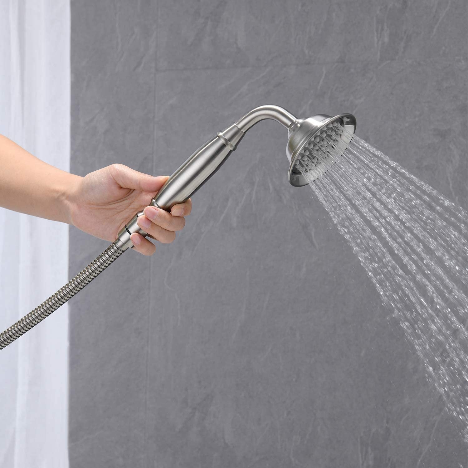 Freestanding Tub Filler Bathtub Faucet Brushed Nickel With Hand Held Shower Floor Mount Brushed Nickel Brass