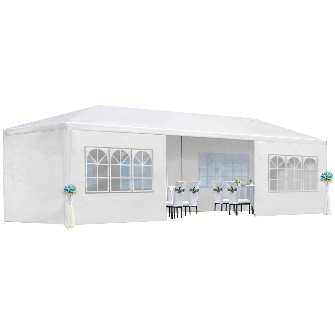 10X30' Wedding Party Canopy Tent Outdoor Gazebo With 8 Removable Sidewalls White Metal