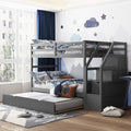 Twin Over Twin Bunk Bed With Twin Size Trundle And 3 Storage Stairs,Gray Old Sku :Lp000064Aae Gray Solid Wood