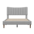 Upholstered Platform Bed Frame With Vertical Channel Tufted Headboard, No Box Spring Needed, Full,Gray Gray Linen