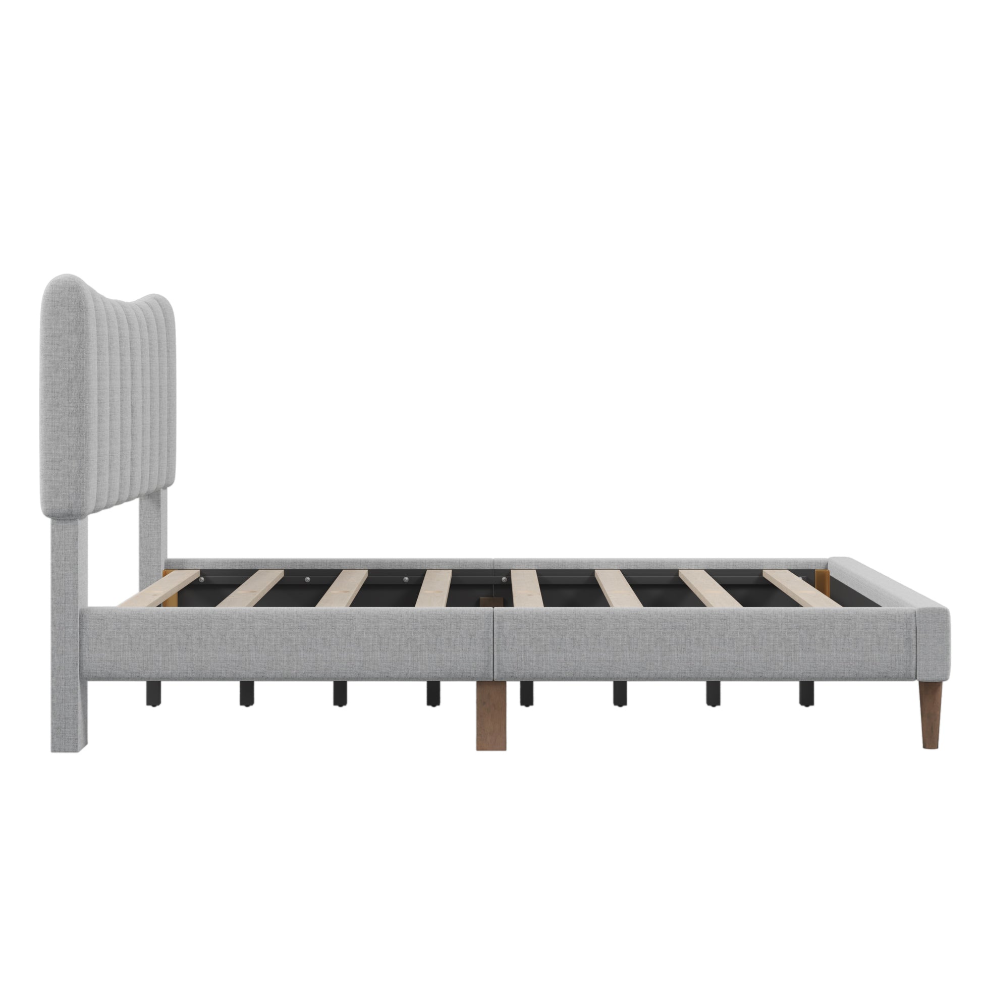 Upholstered Platform Bed Frame With Vertical Channel Tufted Headboard, No Box Spring Needed, Full,Gray Gray Linen