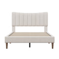 Upholstered Platform Bed Frame With Vertical Channel Tufted Headboard, No Box Spring Needed, Full, Cream Cream Linen