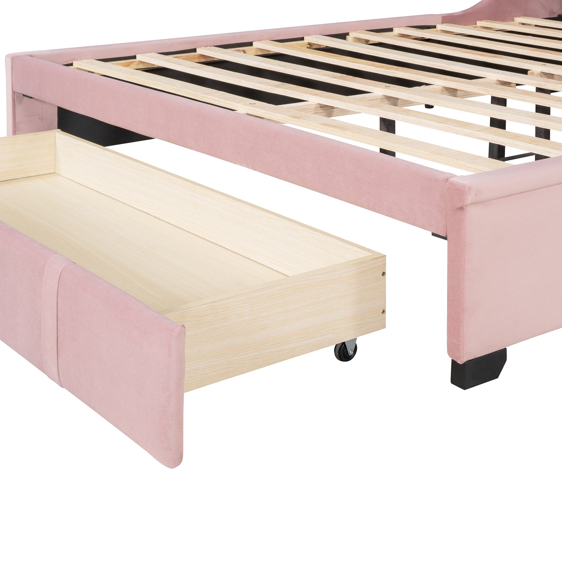 Queen Size Storage Bed Velvet Upholstered Platform Bed With Wingback Headboard And A Big Drawer Pink Pink Upholstered