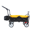 Folding Wagon Collapsible Outdoor Utility Wagon, Heavy Duty Folding Garden Portable Hand Cart, Drink Holder, Adjustable Handles Yellow Steel