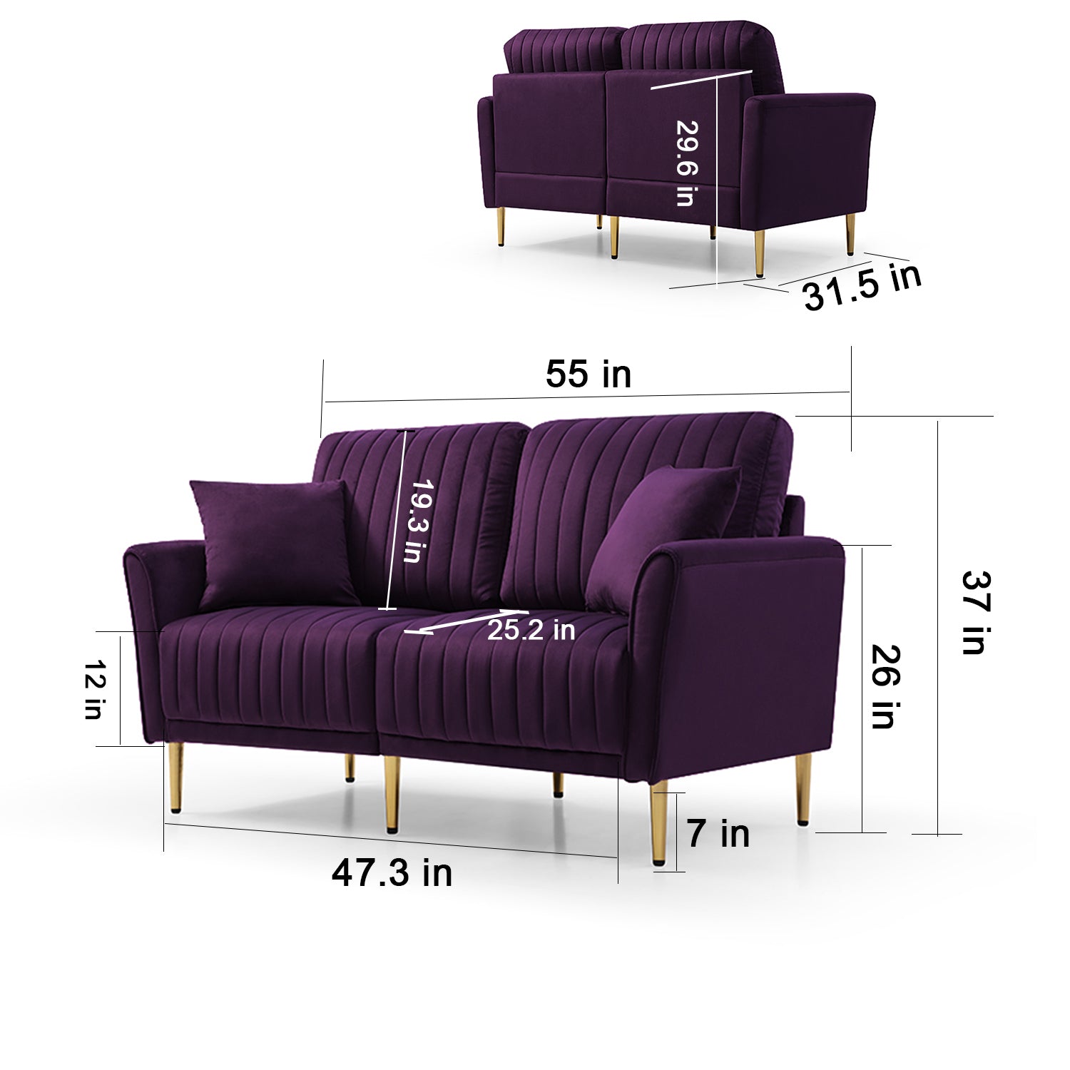 3 Piece Sectional Sofa Set, Modern Velvet Upholstered Sofa Couch With Sturdy Metel Legs For Living Room, Apartment, 3 Seater Sofa 2 Piece Loveseat Sofa, Purple Purple Foam Velvet 7 Seat