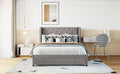 Queen Size Storage Bed Velvet Upholstered Platform Bed With Wingback Headboard And A Big Drawer Gray Gray Upholstered