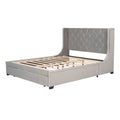Queen Size Storage Bed Velvet Upholstered Platform Bed With Wingback Headboard And A Big Drawer Gray Gray Upholstered