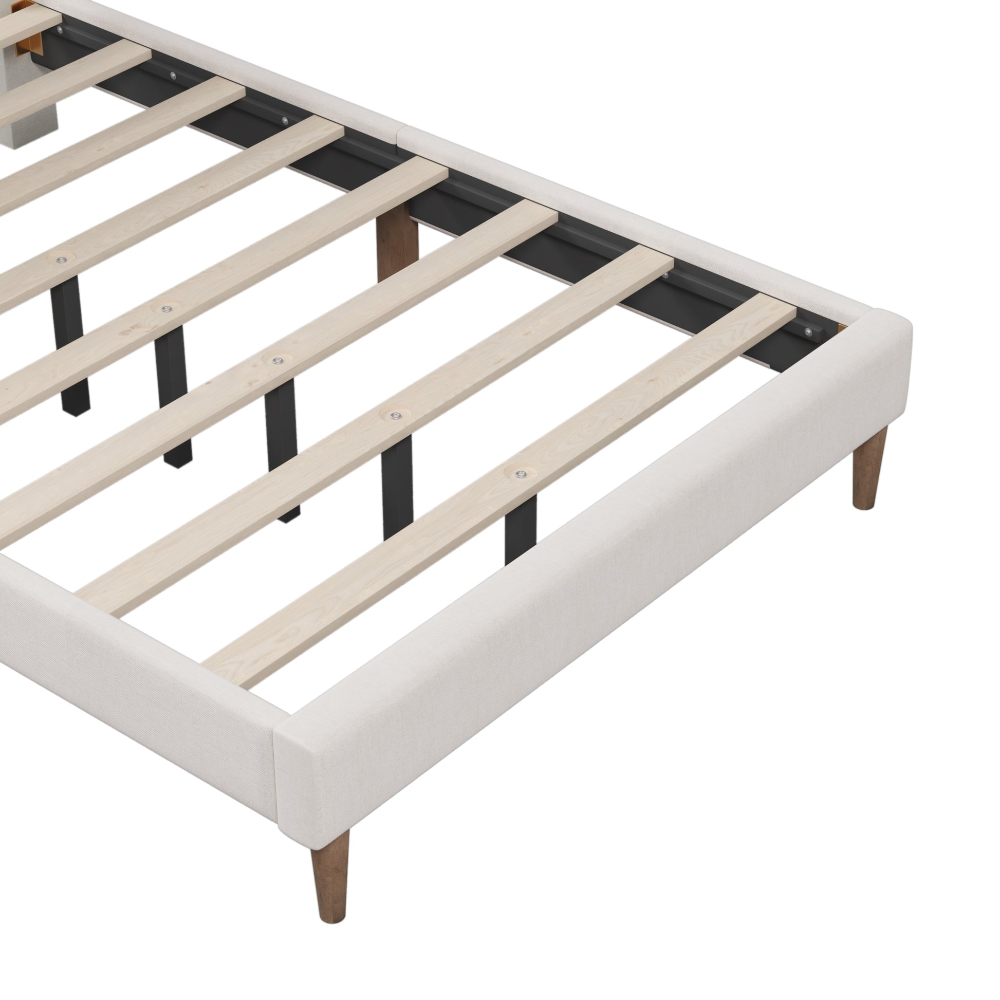 Upholstered Platform Bed Frame With Vertical Channel Tufted Headboard, No Box Spring Needed, Full, Cream Cream Linen