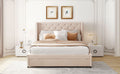 Queen Size Storage Bed Velvet Upholstered Platform Bed With Wingback Headboard And A Big Drawer Beige Beige Upholstered