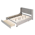Queen Size Storage Bed Velvet Upholstered Platform Bed With Wingback Headboard And A Big Drawer Gray Gray Upholstered
