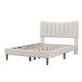 Upholstered Platform Bed Frame With Vertical Channel Tufted Headboard, No Box Spring Needed, Full, Cream Cream Linen