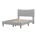 Upholstered Platform Bed Frame With Vertical Channel Tufted Headboard, No Box Spring Needed, Full,Gray Gray Linen