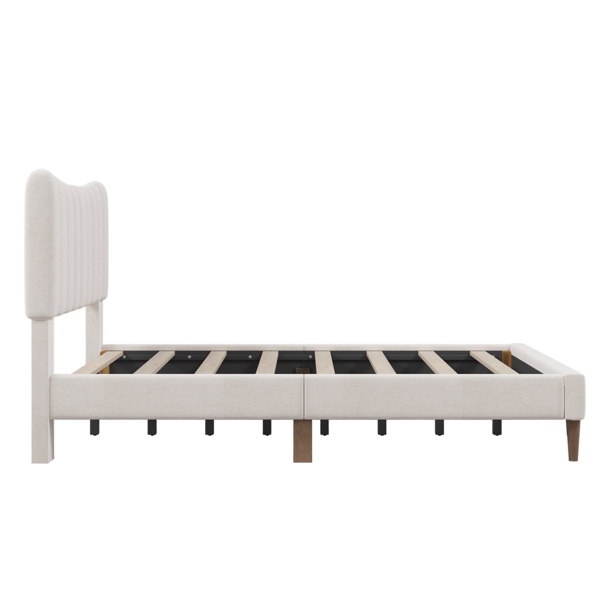 Upholstered Platform Bed Frame With Vertical Channel Tufted Headboard, No Box Spring Needed, Full, Cream Cream Linen